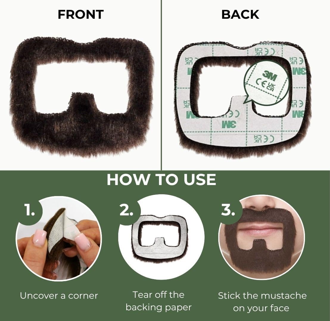 Mustaches Fake Beard, Self Adhesive, Novelty, Small Inmate False Facial Hair, Costume Accessory for Kids, Dark Brown Color - Image 5