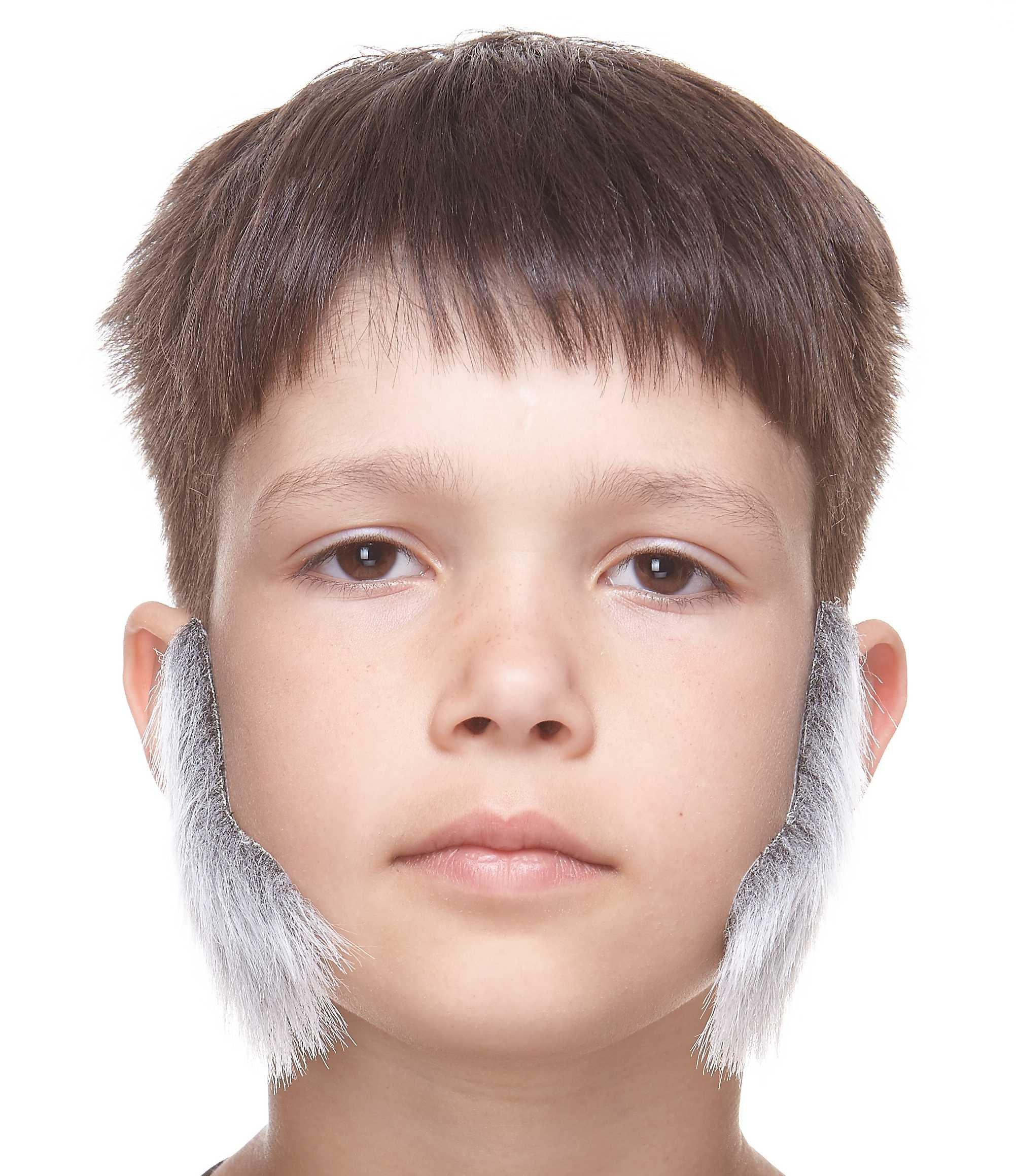 Mustaches Fake Sideburns, Self Adhesive, Novelty, Small False Mutton Chops, Facial Hair, Old Man Costume Accessory, Gray with White Color - Image 3