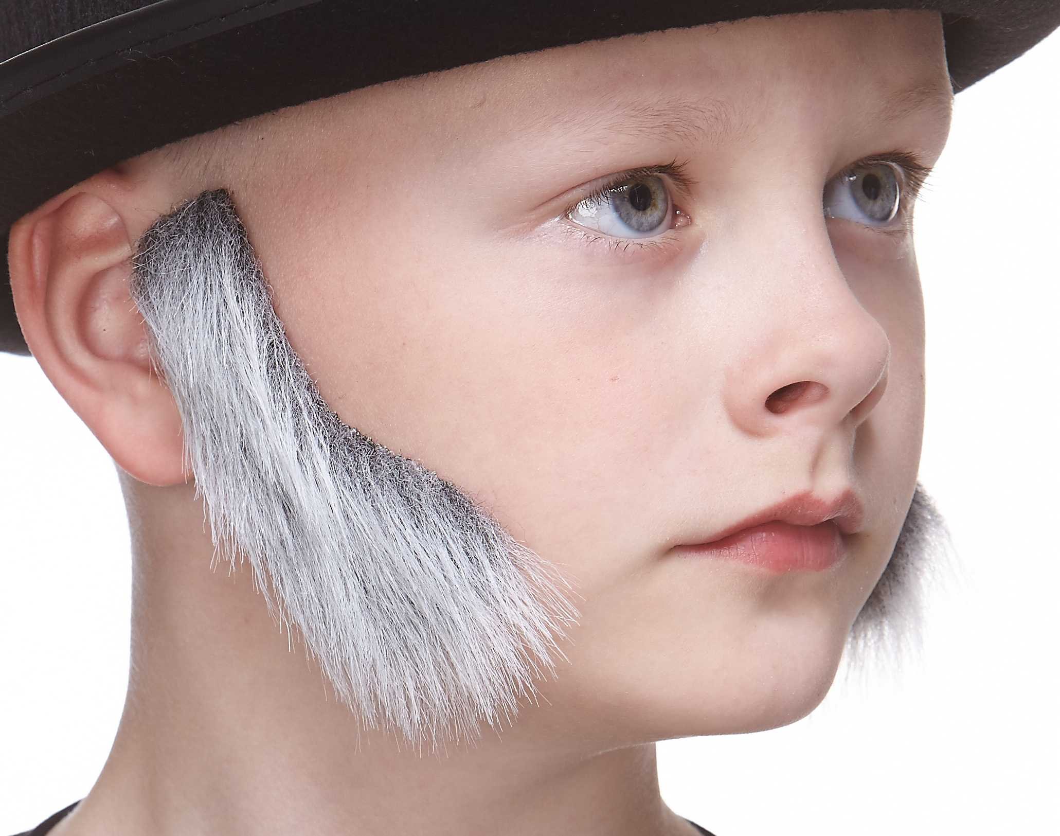 Mustaches Fake Sideburns, Self Adhesive, Novelty, Small False Mutton Chops, Facial Hair, Old Man Costume Accessory, Gray with White Color - Image 4