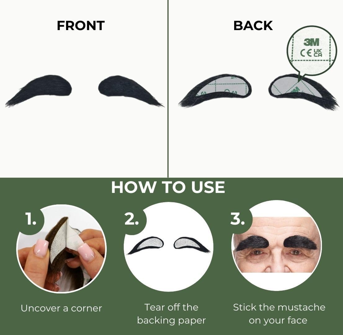 Mustaches Self Adhesive Bushy Eyebrows Fake Eyebrows, Novelty, False Facial Hair, Costume Accessory for Adults - Image 4