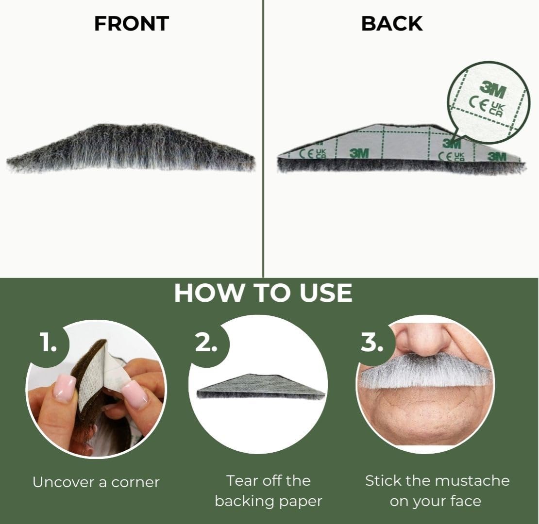 Mustaches Self Adhesive Fake Mustache, Novelty, Policeman False Facial Hair, Costume Accessory for Adults, Gray with White Color - Image 5