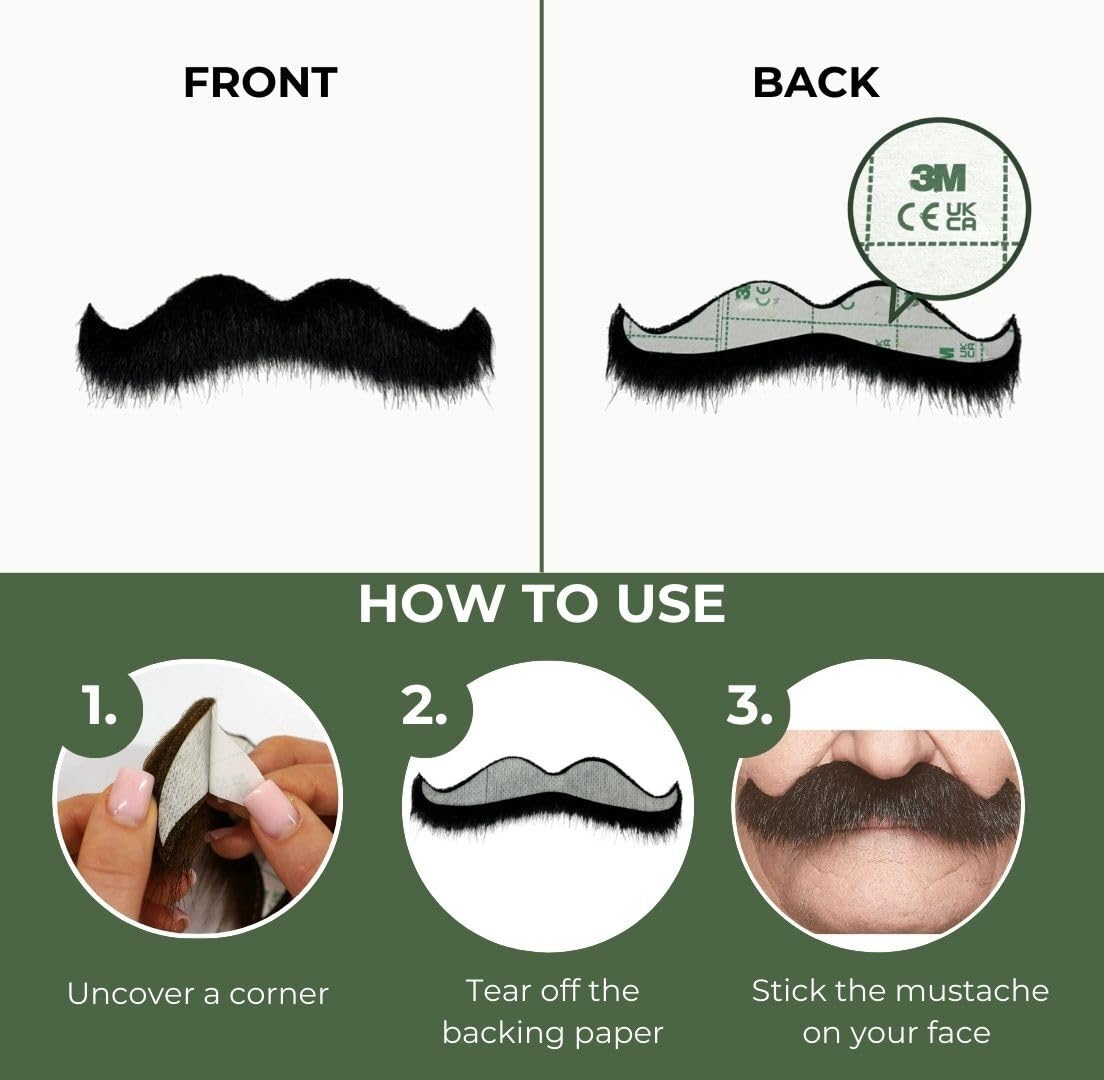 Mustaches Self Adhesive Fake Mustache, Novelty, Rocking Grandpa's False Facial Hair, Costume Accessory for Adults, Black Lustrous Color - Image 4