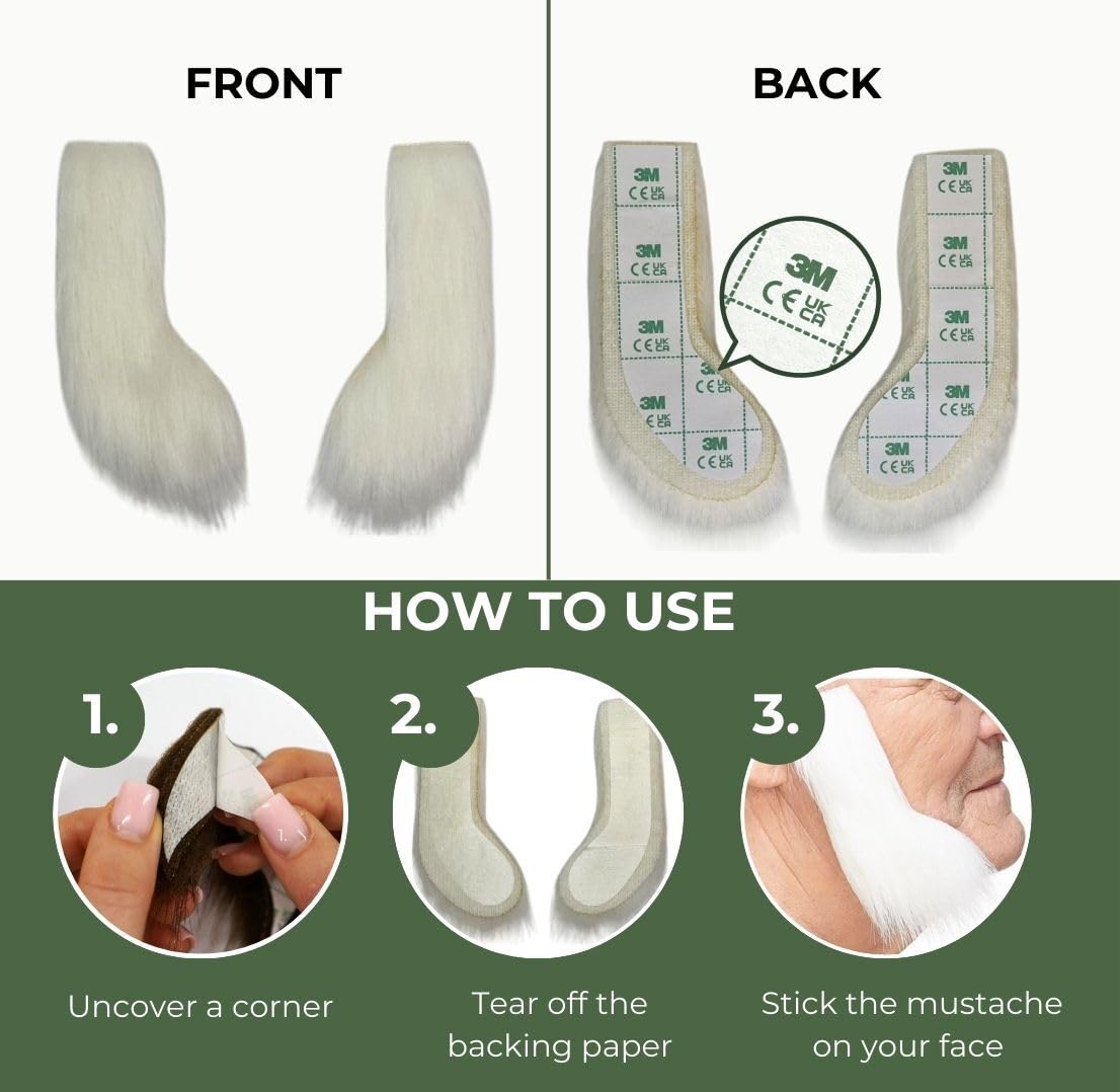 Mustaches Self Adhesive Fake Mutton Chops, Novelty, Sideburns False Facial Hair, Costume Accessory for Adults.White Color - Image 4