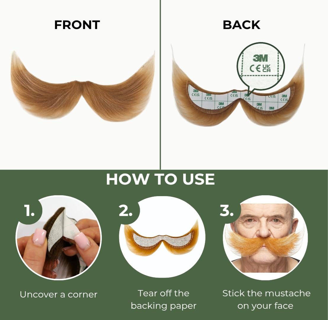 Mustaches Self Adhesive Fisherman's Fake Mustache, Novelty, False Facial Hair, Costume Accessory for Adults, Honey with White Color - Image 3