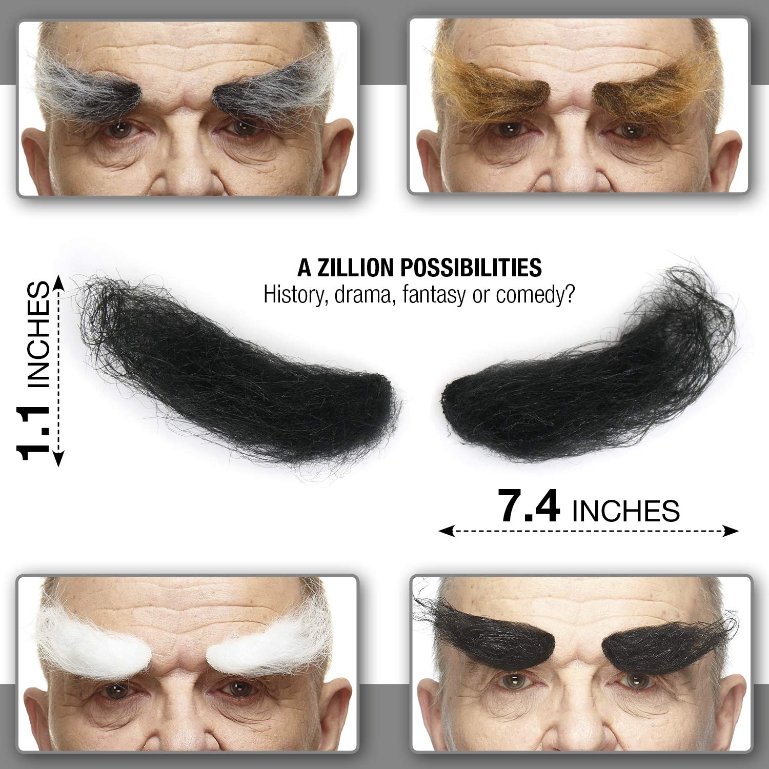 Mustaches Self Adhesive, Novelty, Realistic, Fake Eyebrows, False Facial Hair, Costume Accessory for Adults, Black Color - Image 3