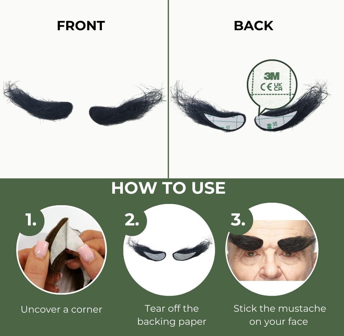 Mustaches Self Adhesive, Novelty, Realistic, Fake Eyebrows, False Facial Hair, Costume Accessory for Adults, Black Color - Image 5