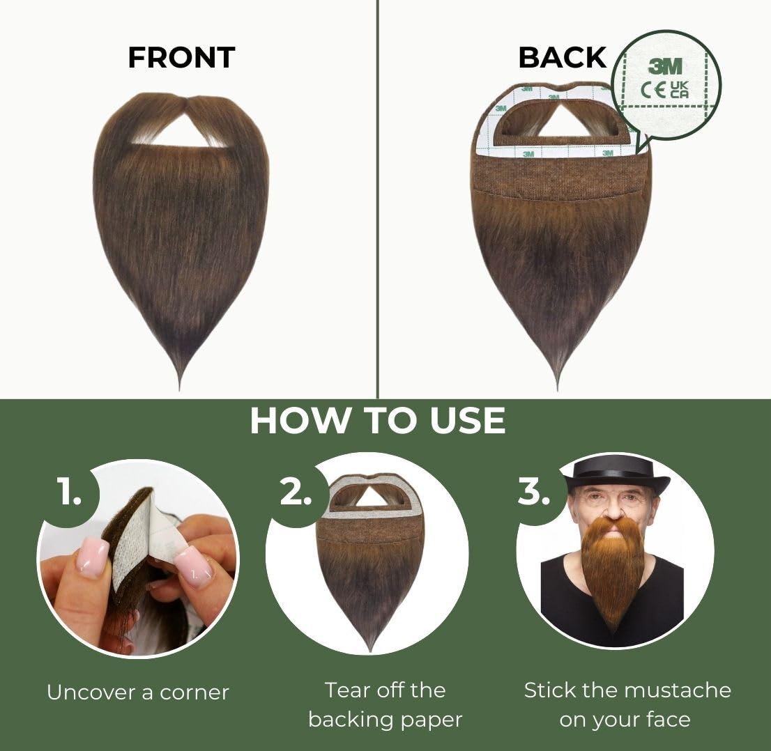 Mustaches Self Adhesive Philosopher Fake Beard, Novelty, False Facial Hair, Costume Accessory for Adults, Dark Ginger Color - Image 3