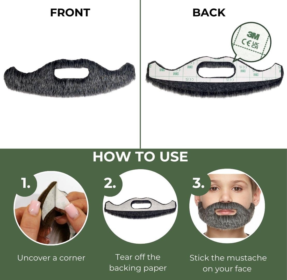 Mustaches Self Adhesive Short Boxed Fake Beard for Kids, Novelty, Small False Facial Hair, Costume Accessory for Children - Image 5